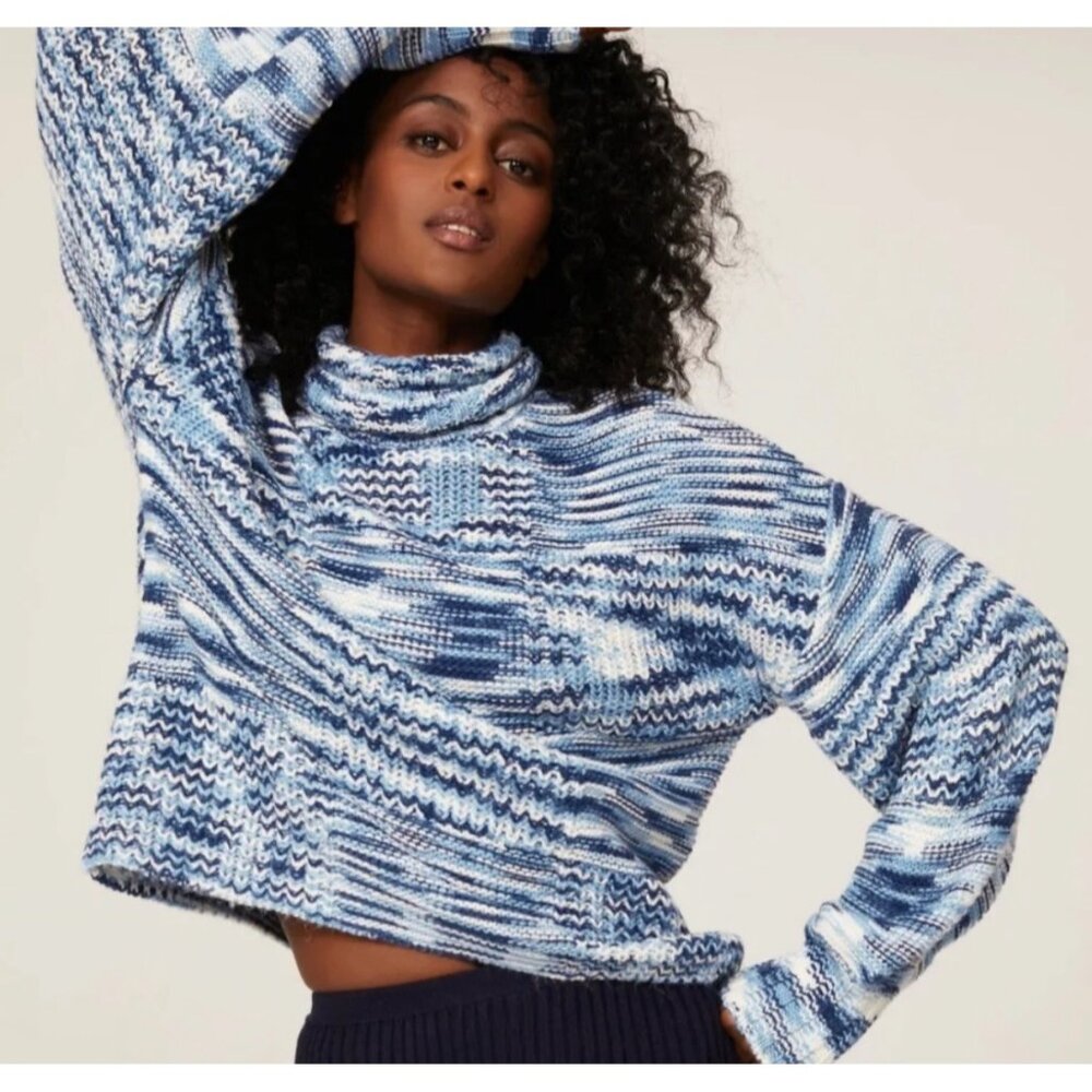 STAUD Blue Multi Knit Cowl Sweater